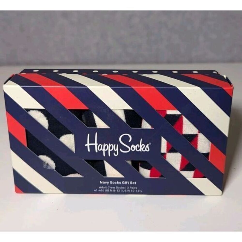 Happy Socks Geometric Figures Gift Box‎ 3 Pairs Set  M7-12 Unisex Navy R…